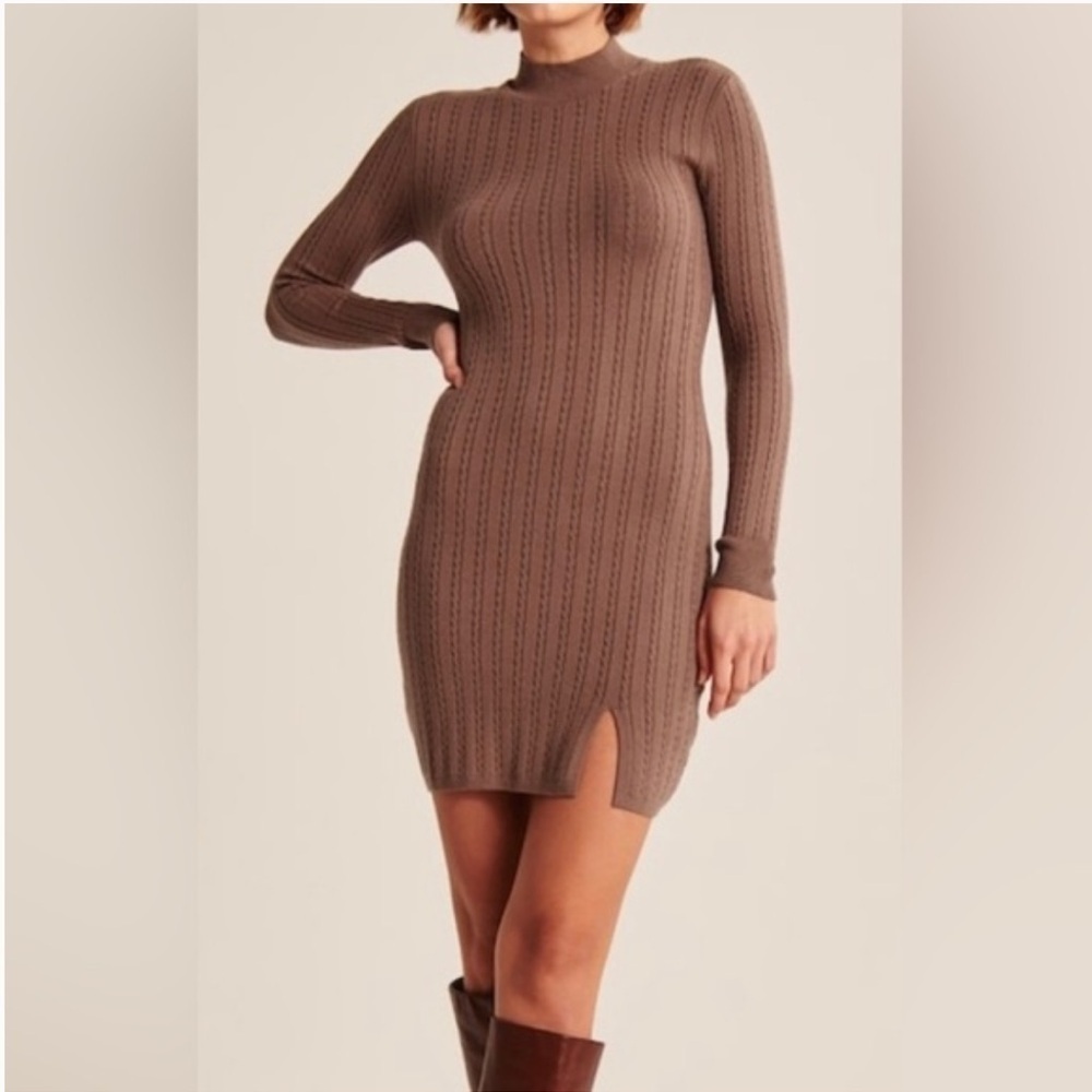 Abercrombie & Fitch brown ribbed mock neck sweater midi dress